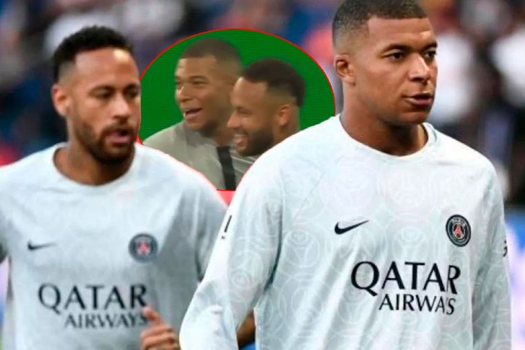 Mbappé y Neymar, a los abrazos luego del gol del brasileño en la goleada del PSG.