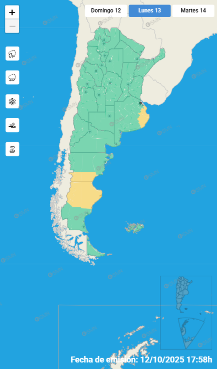 El SMN emitió alertas por vientos que afectarán gran parte del sur argentino este lunes.