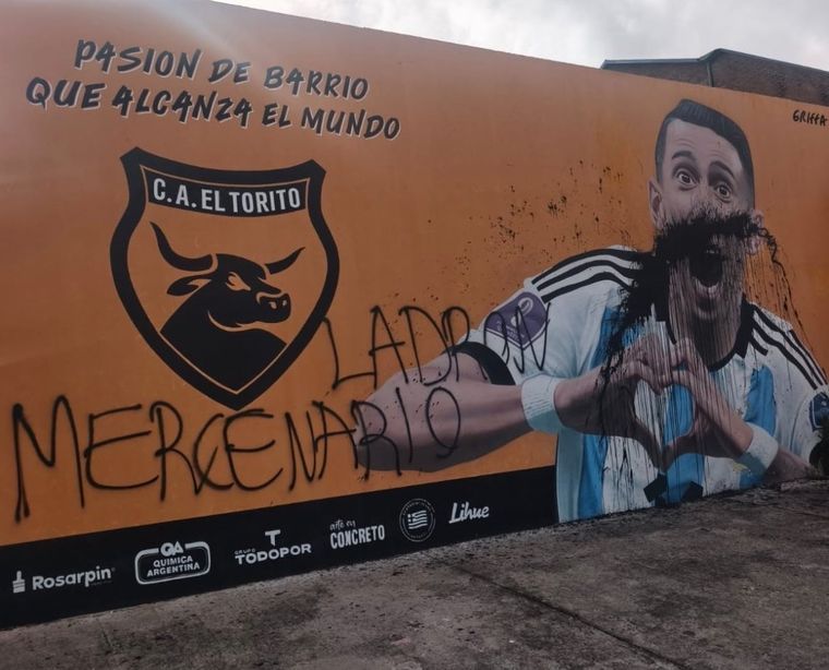 El mural de Ángel Di María en El Torito, vandalizado nuevamente en Rosario.