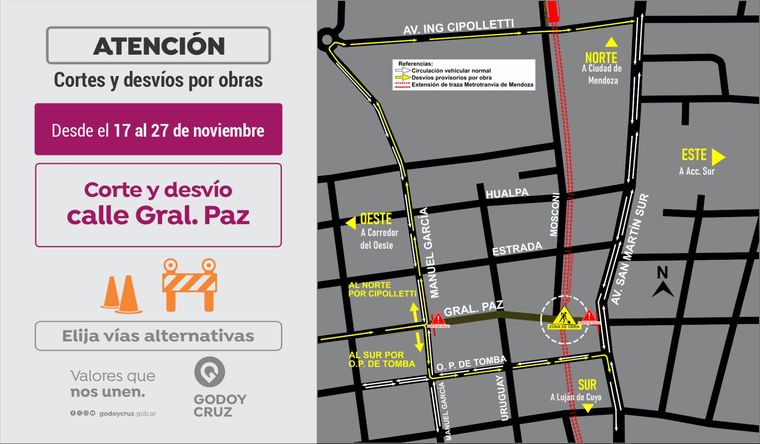 Godoy Cruz: cortan calle General Paz por las obras de ampliación del Metrotranvía. Godoy Cruz: cortan calle General Paz por las obras de ampliación del Metrotranvía.