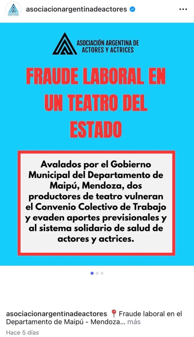 El comunicado de la Asociación Argentina de Actores. El comunicado de la Asociación Argentina de Actores.