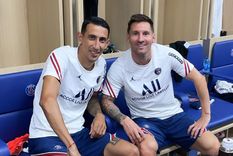 Di María y Messi en el vestuario del PSG. Foto: Instagram