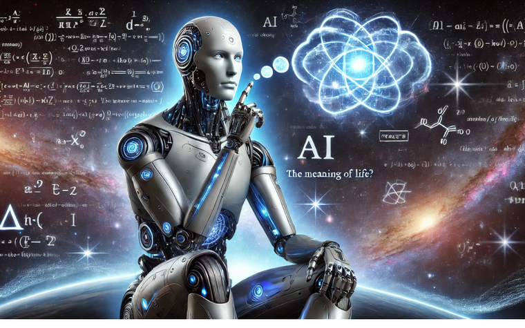 Imagen creada con Chat GPT en base al prompt: Quiero una imagen de una IA pensando sobre el sentido de la vida.