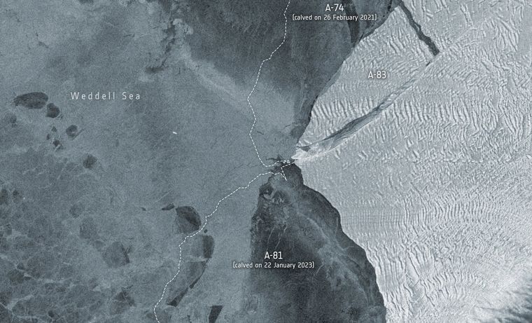 La plataforma de hielo Brunt ha producido tres grandes icebergs en cuatro años, el último de 380 km², tiene el tamaño de la Isla de Wight (al sur de Inglaterra). Foto: X de @CIRA_CSU