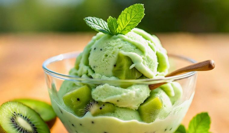 Helado artesanal de kiwi y menta, una delicia de verano Helado artesanal de kiwi y menta, una delicia de verano