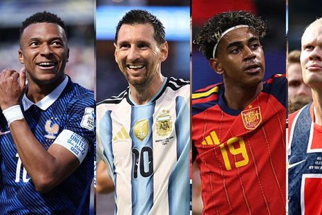 De izquierda a derecha, Mbappé, Messi, Yamal y Haaland. De izquierda a derecha, Mbappé, Messi, Yamal y Haaland.