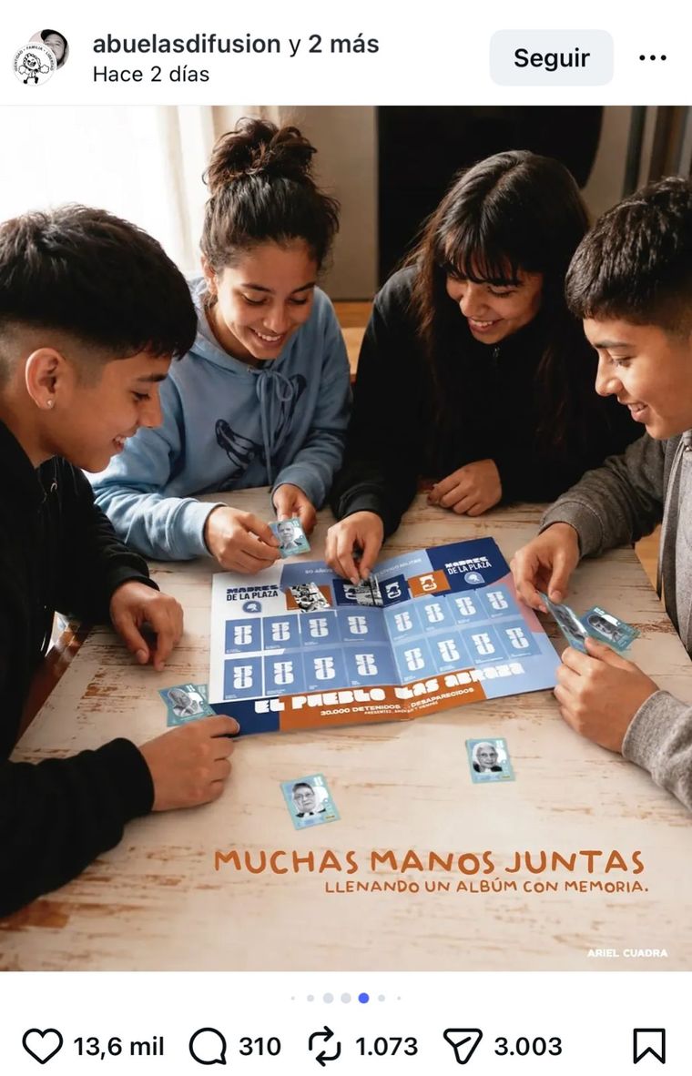 El álbum de figuritas de las Madres y Abuelas de Plaza de Mayo es gratuito y digital. Foto: Instagram @_arielcuadra El álbum de figuritas de las Madres y Abuelas de Plaza de Mayo es gratuito y digital. Foto: Instagram @_arielcuadra