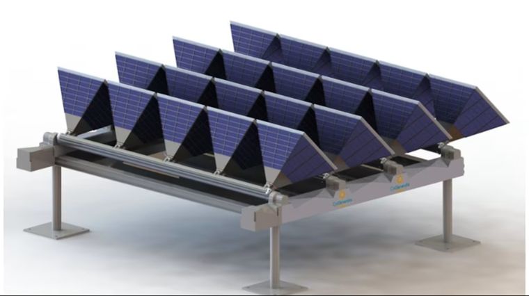 La estructura piramidal de Pyramid-1P capta más luz solar que los paneles solares planos. La estructura piramidal de Pyramid-1P capta más luz solar que los paneles solares planos.