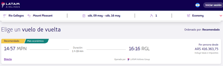 Cuánto cuesta el pasaje de regreso hacia el continente. 