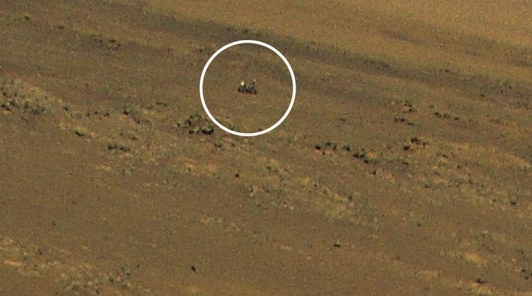 En la imagen: el róver Perseverance tomado por el helicóptero Ingenuity desde arriba. Foto: NASA / JPL-Caltech
