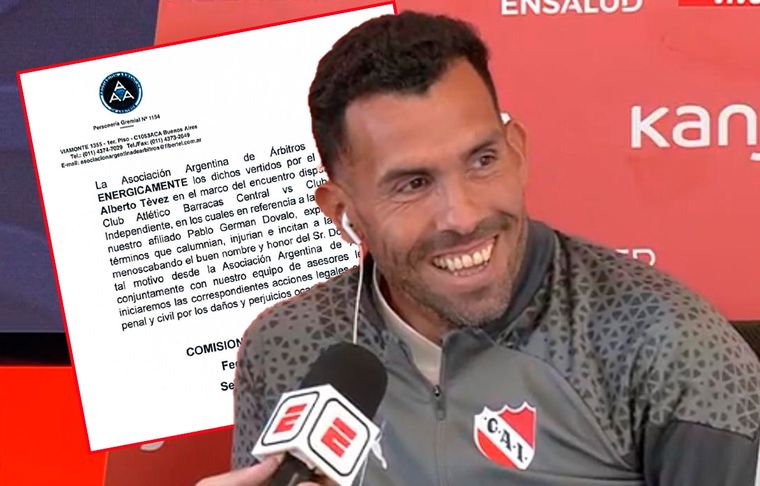 Tevez se rio al escuchar el comunicado de la Asociación Argentina de Árbitros repudiando sus declaraciones contra el arbitraje en Barracas-Independiente Foto: captura ESPN y @aaaprensa