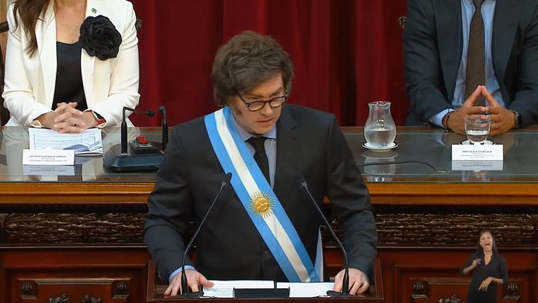 El duscurso de Milei en la apertura de sesiones ordinarias tuvo un dispar resultado en el rating. Foto: Captura TV