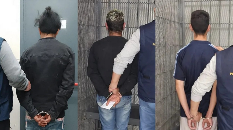 Los tres sospechosos tras la detención. Los tres sospechosos tras la detención.