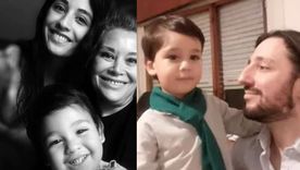 A la izquierda, Pedro Rodríguez Laurta junto a su mamá Luna Giardina y su abuela Mariel Zamudio, víctimas del doble femicidio que habría ejecutado su papá Pablo, a la derecha de la foto.