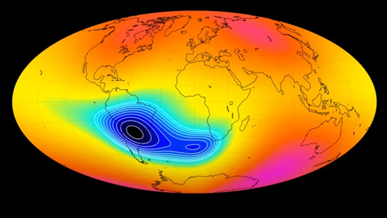 La Anomalía del Atlántico Sur se expandió notablemente entre 2014 y 2025, debilitando el campo magnético sobre Sudamérica.