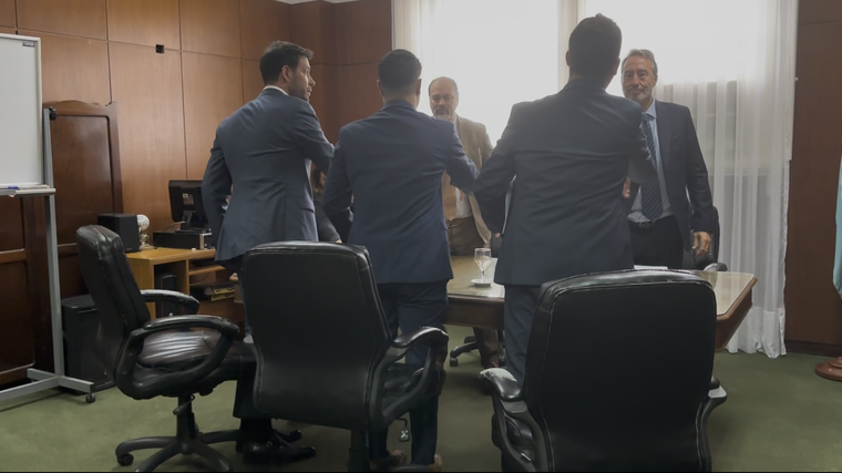 Elías Picirillo junto a sus abogados Alejandro Montiel y Fernando Diez, ante los camaristas Roberto Boico y Mariano Llorens.