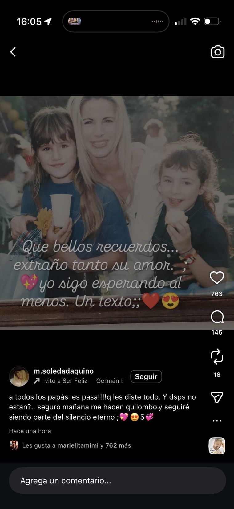 El posteo de Soledad Aquino que compartió la cuenta de LAM. El posteo de Soledad Aquino que compartió la cuenta de LAM.