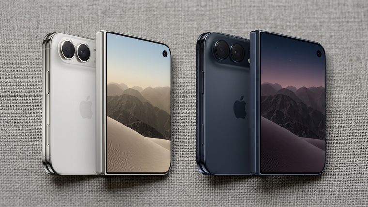 El diseño del iPhone Duo exhibe la hendidura central característica de los paneles flexibles.