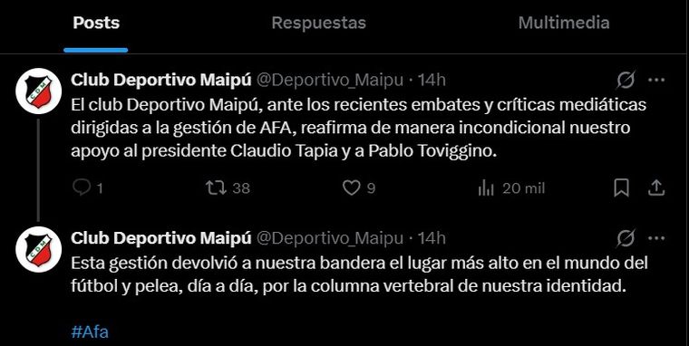 El comunicado del Deportivo Maipú. El comunicado del Deportivo Maipú.