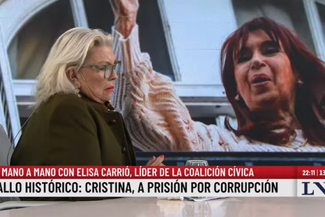 La referente de la Coalición Cívica Lilita Carrió, dio su mirada sobre lo que fue el fallo contra Cristina Fernández de Kirchner. La referente de la Coalición Cívica Lilita Carrió, dio su mirada sobre lo que fue el fallo contra Cristina Fernández de Kirchner.