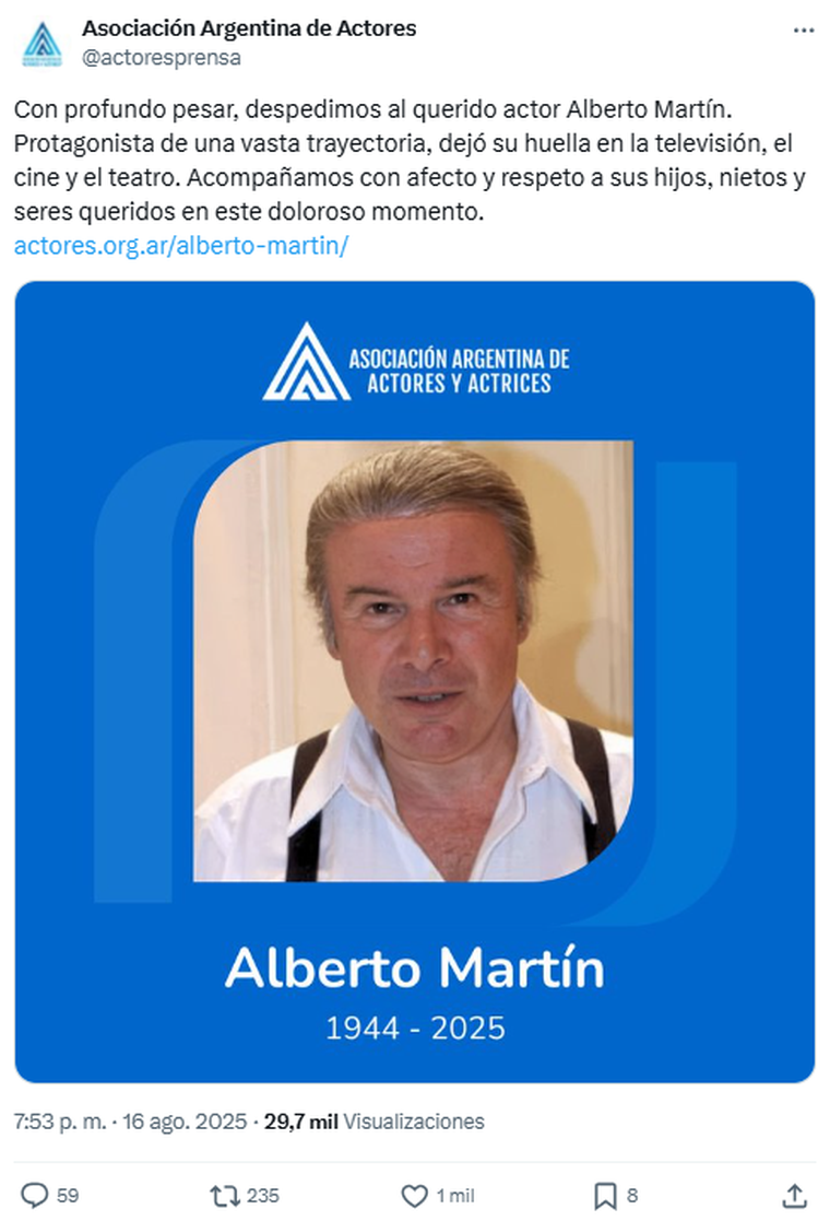 El comunicado de la Asociación Argentina de Actores. Foto X: @actoresprensa. El comunicado de la Asociación Argentina de Actores. Foto X: @actoresprensa.