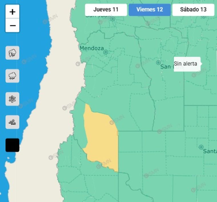 El SMN emitió un alerta por Zonda en el sur de Mendoza para este viernes. El SMN emitió un alerta por Zonda en el sur de Mendoza para este viernes.