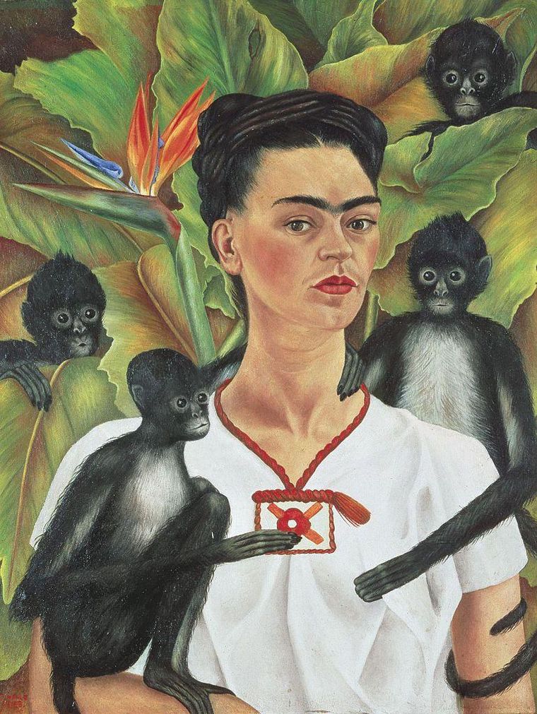 La obra "Autorretrato con monos" de la pintora mexicana Frida Kahlo también forma parte de la Colección Gelman