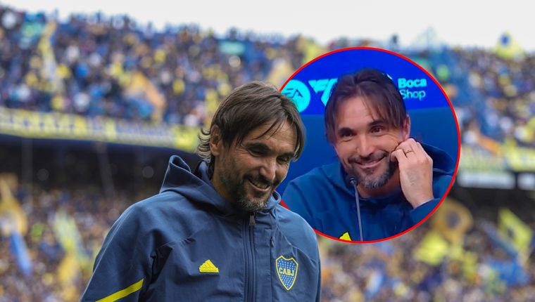 Diego Martínez no pudo evitar sonreírse en conferencia de prensa. Foto: FotoBaires y captura ESPN