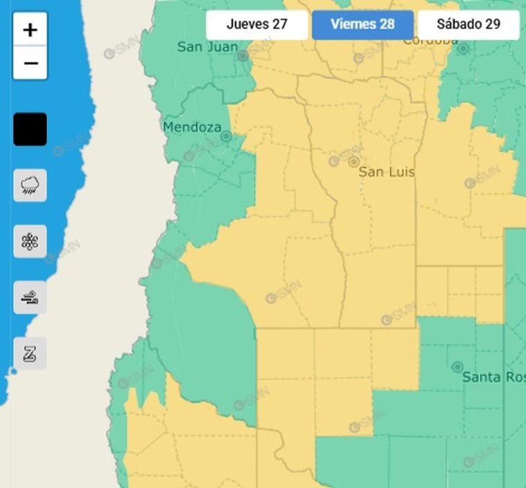 El SMN emitió un alerta por tormentas para este viernes en Mendoza. El SMN emitió un alerta por tormentas para este viernes en Mendoza.