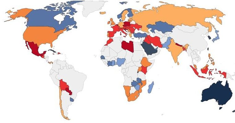 El mapa donde Argentina no figura con datos.
