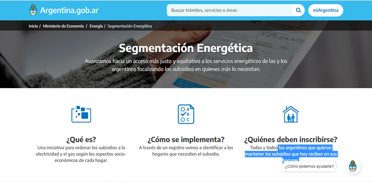 Ya está abierta la inscripción para completar el formulario y mantener los subsidios de gas y electricidad. Foto: argentina.gob.ar