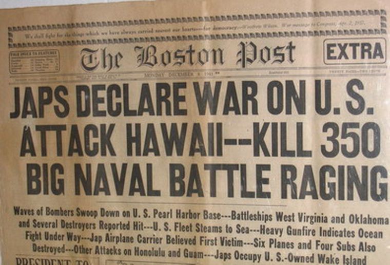 Portada del Boston Post anunciando el ataque a Pearl Harbor por parte de los japoneses. Foto: Web