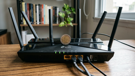 El truco de la moneda sobre el router se viralizó en redes. Fuente: IA Gemini. El truco de la moneda sobre el router se viralizó en redes. Fuente: IA Gemini.