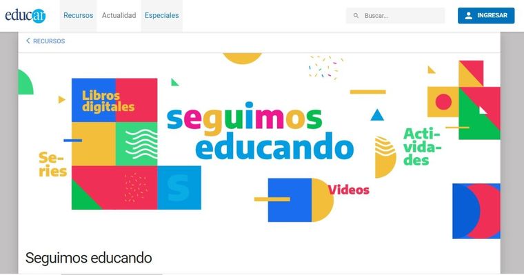 La página web Seguimos educando.