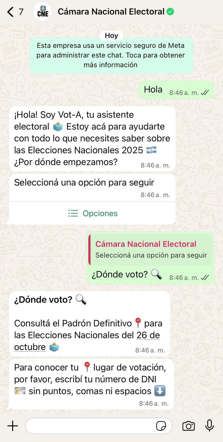 La Cámara Nacional Electoral lanzó Vot-A, un asistente virtual gratuito para consultar el padrón y otros datos útiles sobre las elecciones. La Cámara Nacional Electoral lanzó Vot-A, un asistente virtual gratuito para consultar el padrón y otros datos útiles sobre las elecciones.