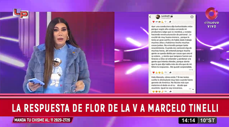 La conductora arremetió contra Tinelli. Foto: captura de video/ El Nueve. La conductora arremetió contra Tinelli. Foto: captura de video/ El Nueve. 