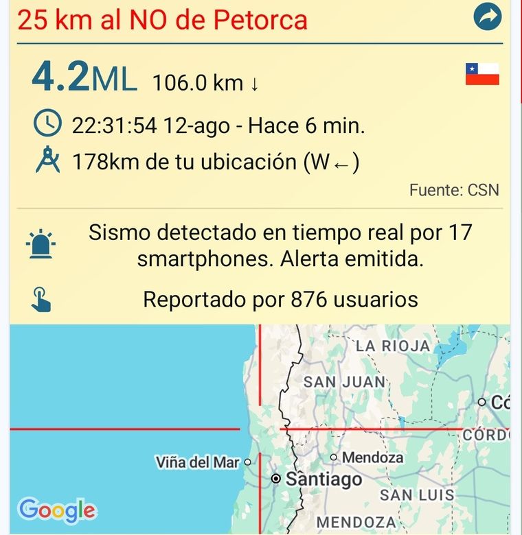 El sismo tuvo epicentro en la región de Valparaíso y fue reportado como leve en algunos sectores de Mendoza. El sismo tuvo epicentro en la región de Valparaíso y fue reportado como leve en algunos sectores de Mendoza.