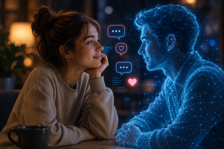 El 50% de los jóvenes cree que las relaciones sentimentales con la IA hará más feliz a la humanidad. (Imagen generada con IA).