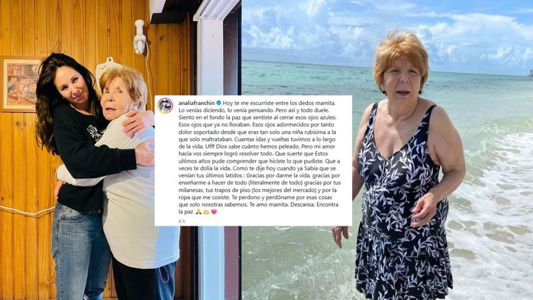 Analía Franchín despidió a su madre en redes. Analía Franchín despidió a su madre en redes. 