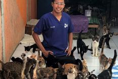 Bimbim Clow y sus gatos.