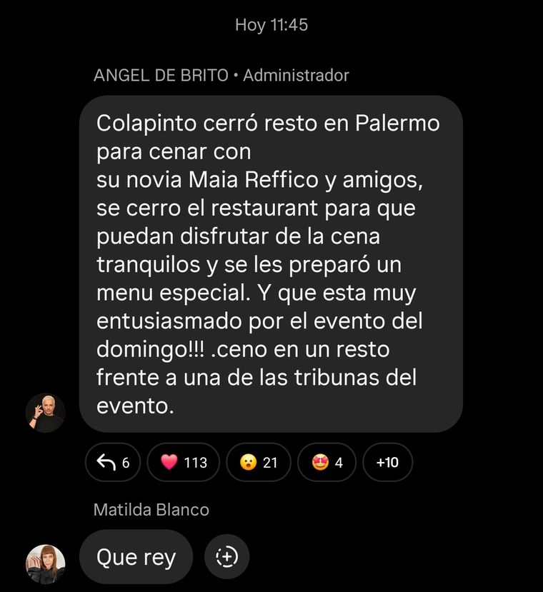 Franco Colapinto cenó con Maia Reficco en Argentina. Franco Colapinto cenó con Maia Reficco en Argentina.