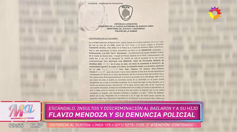 La denuncia que realizó Flavio Mendoza. Foto: captura de video/ El Trece. La denuncia que realizó Flavio Mendoza. Foto: captura de video/ El Trece.