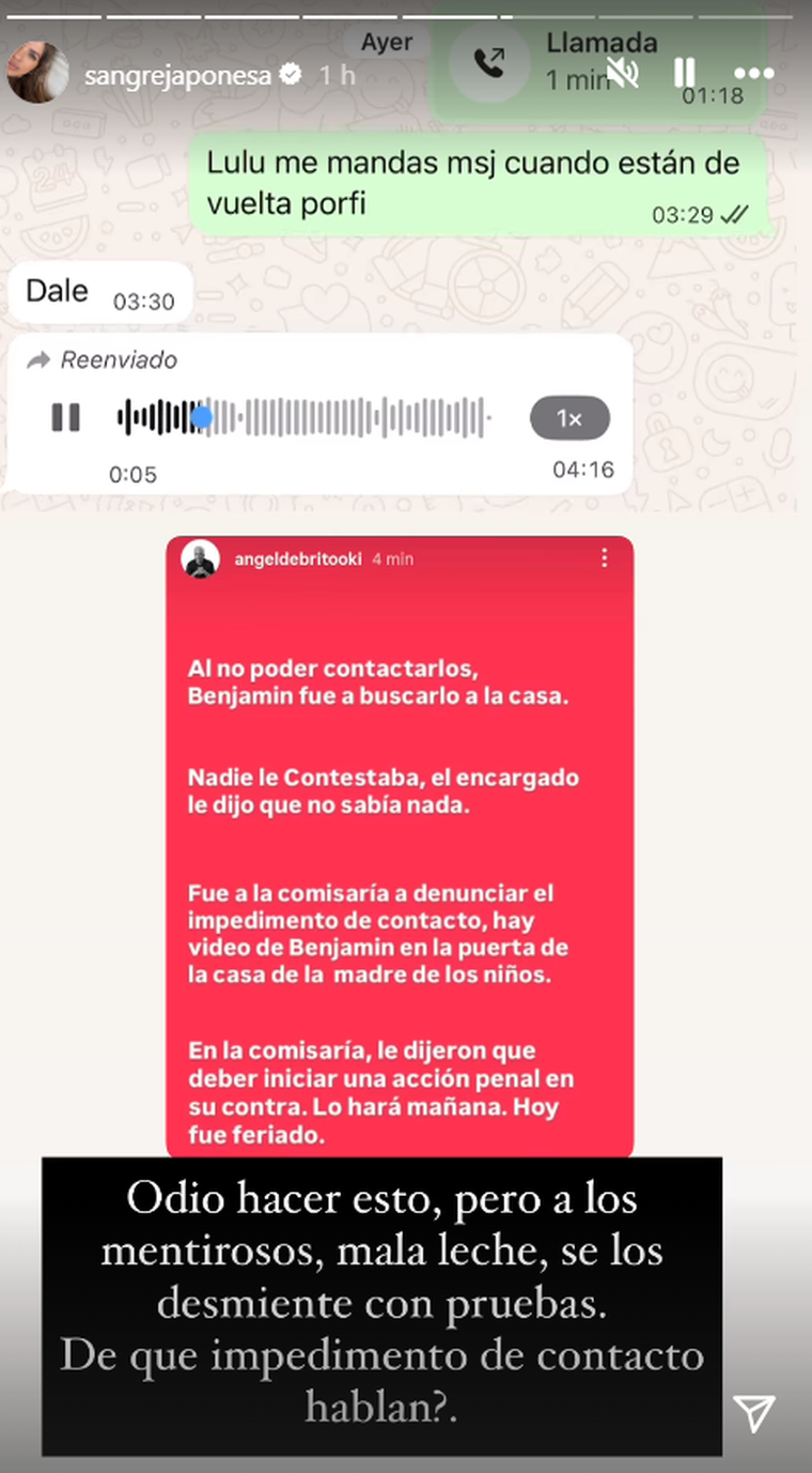 La China Suárez desmintió a Ángel de Brito. Foto: captura de pantalla Instagram/ @sangrejaponesa. La China Suárez desmintió a Ángel de Brito. Foto: captura de pantalla Instagram/ @sangrejaponesa. 
