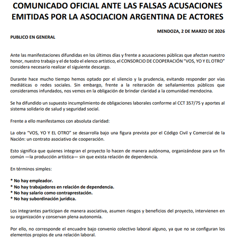 Comunicado oficial del consorcio de cooperación tras la denuncia pública. Comunicado oficial del consorcio de cooperación tras la denuncia pública.