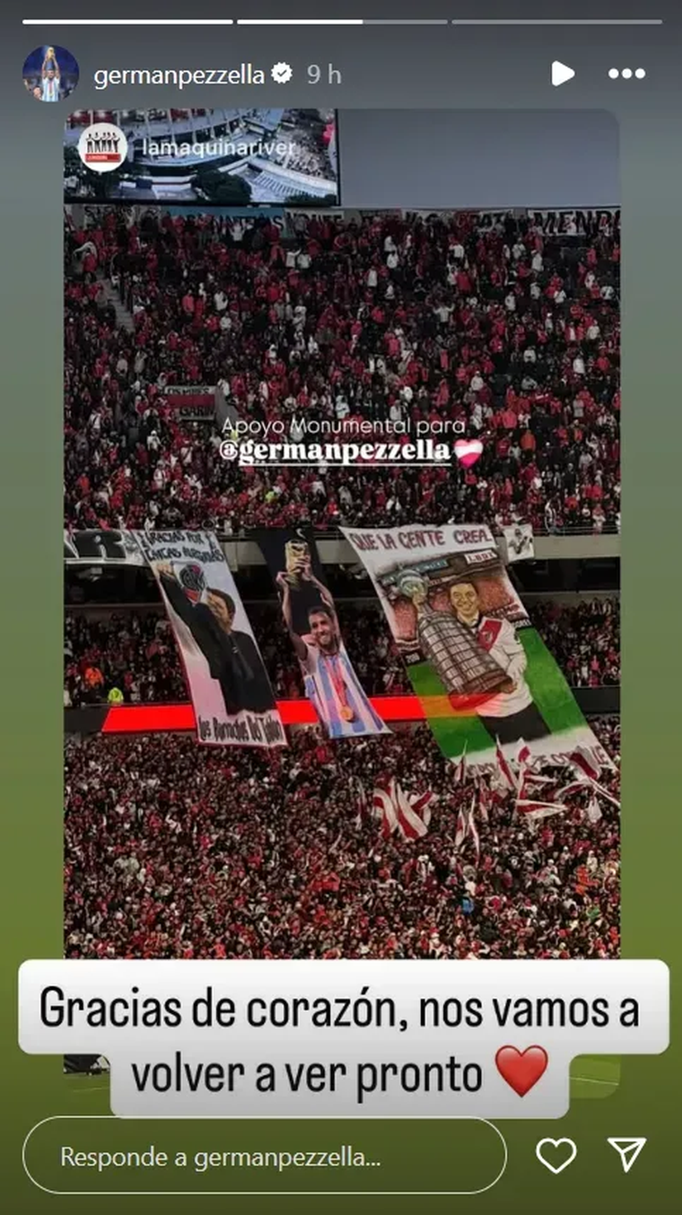 La historia que subió Germán Pezzella a su cuenta de IG. Foto: @germanpezzella La historia que subió Germán Pezzella a su cuenta de IG. Foto: @germanpezzella