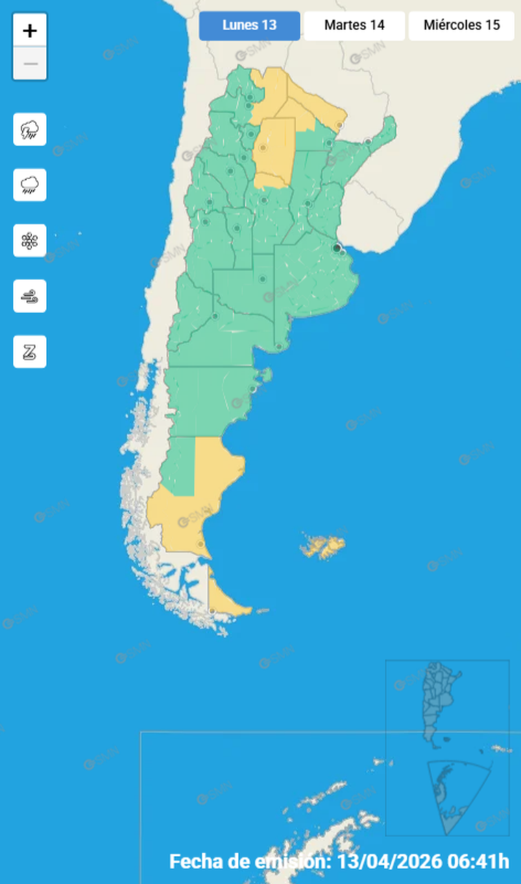 Hay dos provincias de la Patagonia en alerta meteorológica. Hay dos provincias de la Patagonia en alerta meteorológica.