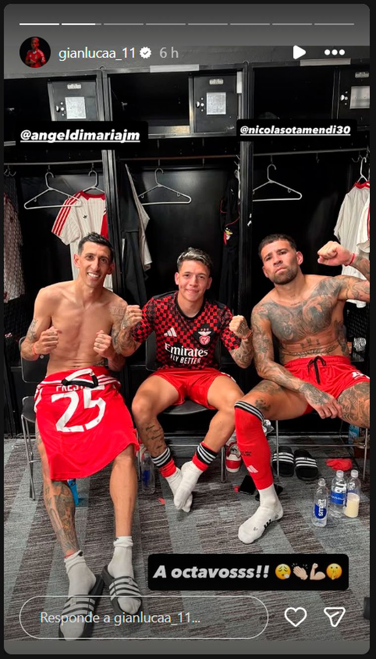 La historia de Gianlucca Prestiani junto a Di María y Otamendi, con unos sugerentes emojis. La historia de Gianlucca Prestiani junto a Di María y Otamendi, con unos sugerentes emojis.