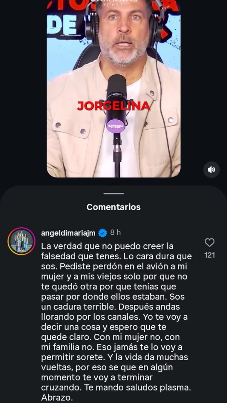 Ángel Di María le puso un límite al periodista. Ángel Di María le puso un límite al periodista.