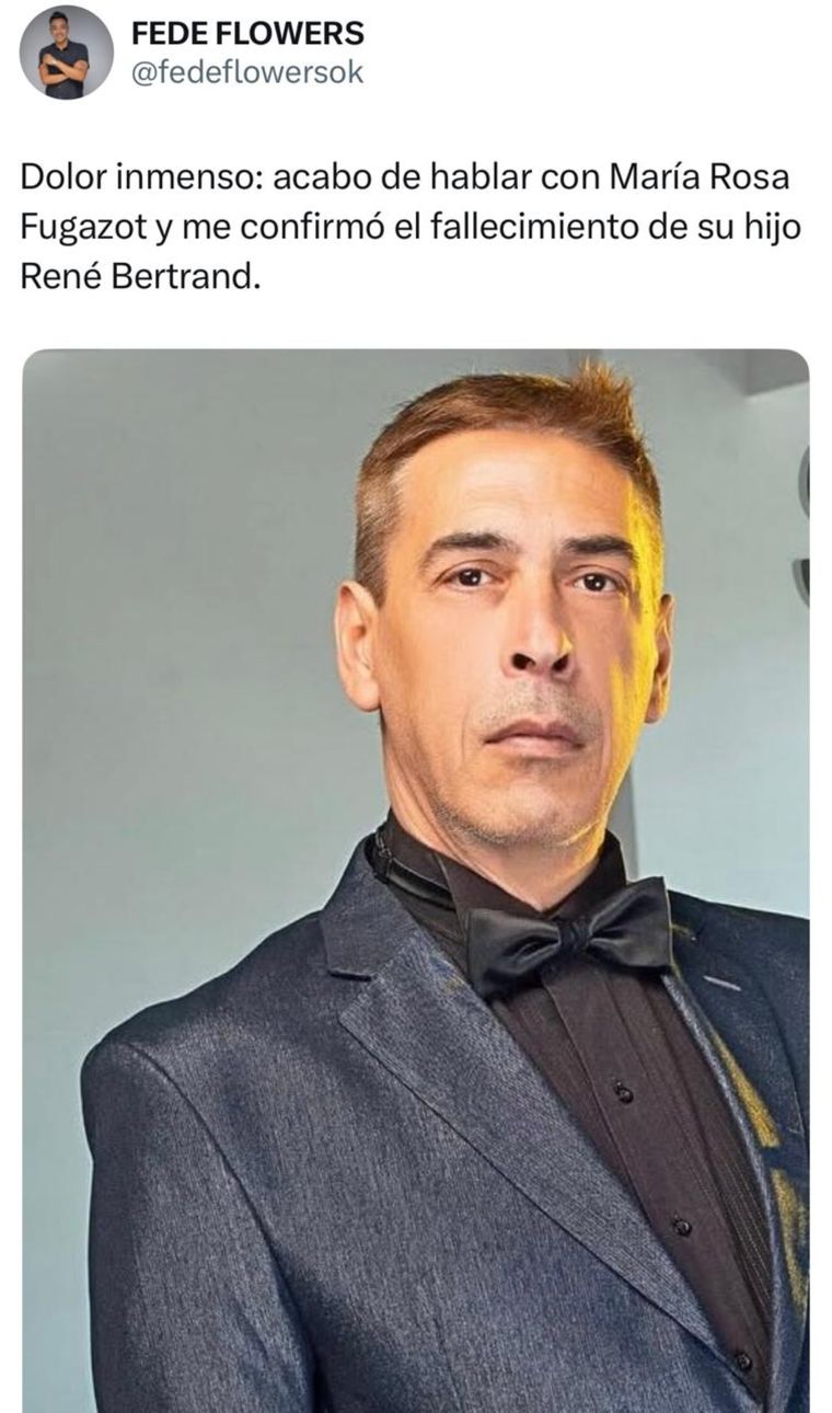 La triste novedad fue comunicada por Fede Flowers. La triste novedad fue comunicada por Fede Flowers.