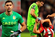 Dibu Martínez tuvo un fuerte cruce con Neal Maupay, jugador francés del Brentford. Foto: @emi_martinez26